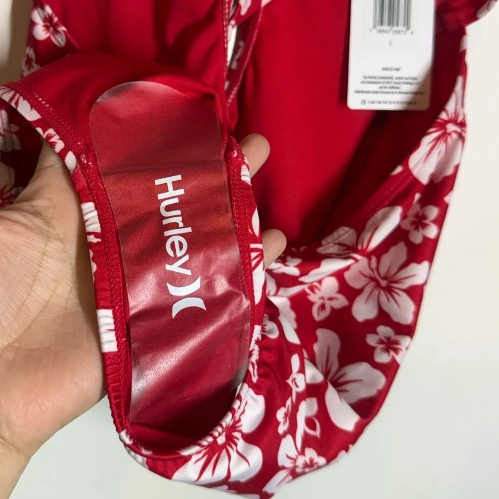 Hurley red and white floral patterned cut-out one-piece swimsuit. - Picture 4 of 4